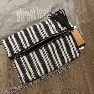 Street Level Navy & White Clutch/Crossbody with Suede Tassle - NWT